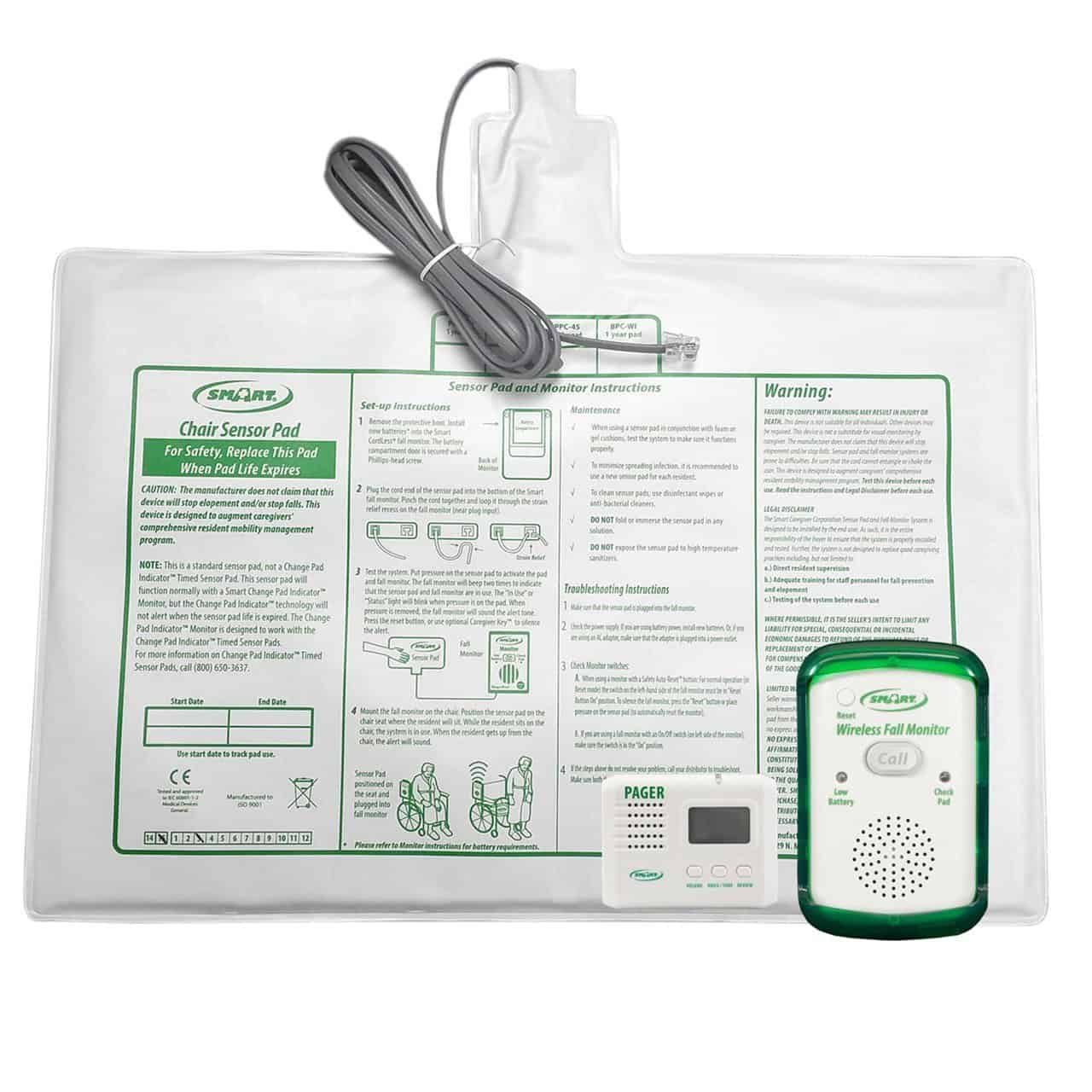 Smart Caregiver Wireless Fall Monitor with Chair Pressure Sensing Pad and Pager Kit - Senior.com Fall Prevention